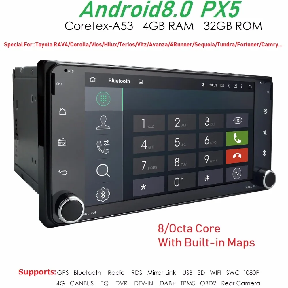 Hizpo Android8.0 8 Core 4 Гб + 32 ГБ 2DIN автомобиля NODVD gps для Toyota Terios Corolla Старый Camry Prado RAV4 fortuner