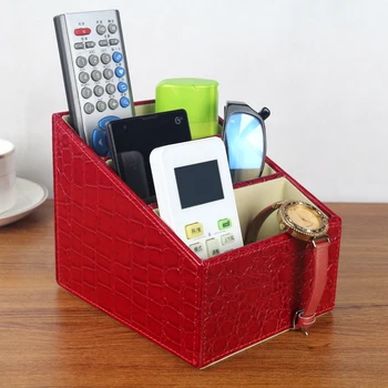 

Europe 3slot remote control holder PU leather desktop organizer makeup storage box make up storage cosmetics storage box SNH006C