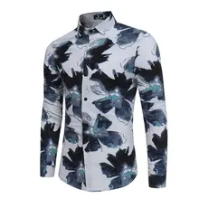 Бренд г. модные мужские рубашки с длинными рукавами сафлора струйный узор топы Simple мужская одежда Рубашки Slim Для мужчин рубашка