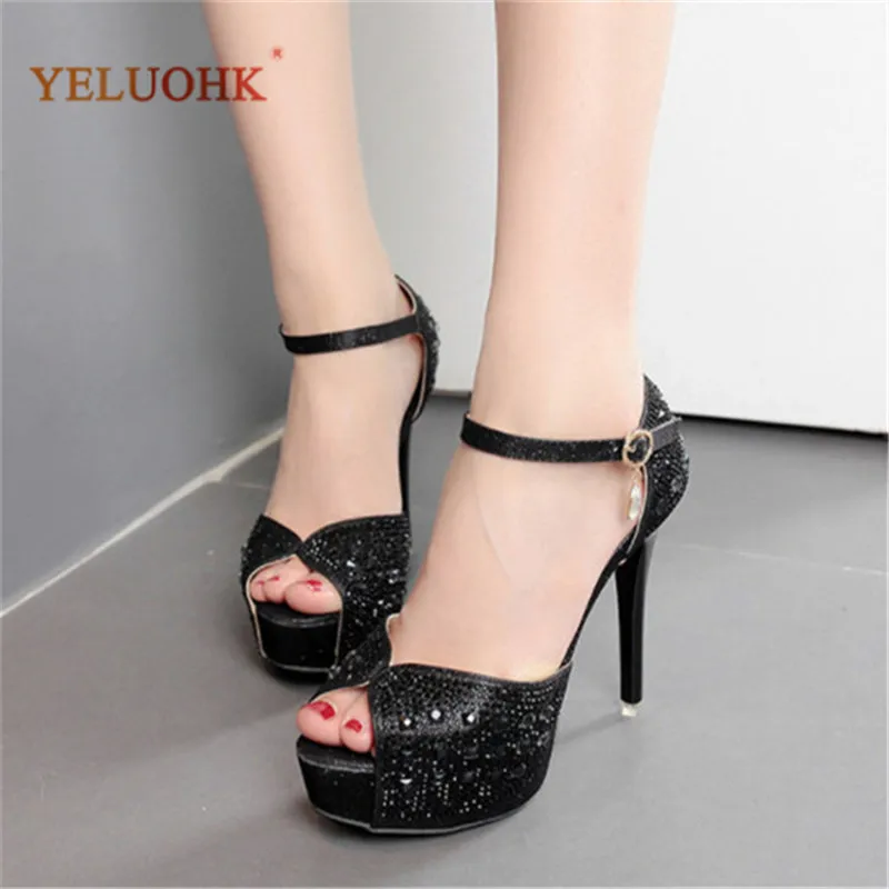 

34-39 Extreme High Heels Silver Black 2019 Peep Toe Shoes Heel Fashion Pumps Ladies Platform Shoes