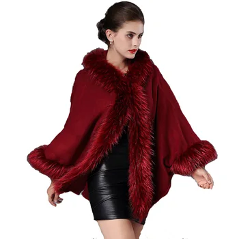 

New 2017 Women Winter Ponchos Capes High - end Imitation Fox Fur Hanging With Hooded Cape Shawl 4 Colors PC1018