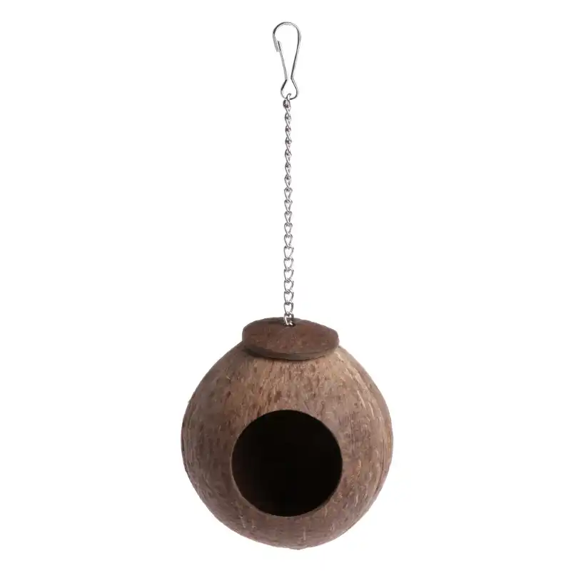 Natural Coconut Shell Bird Nest House Hut Cage Feeder Toy For Pet