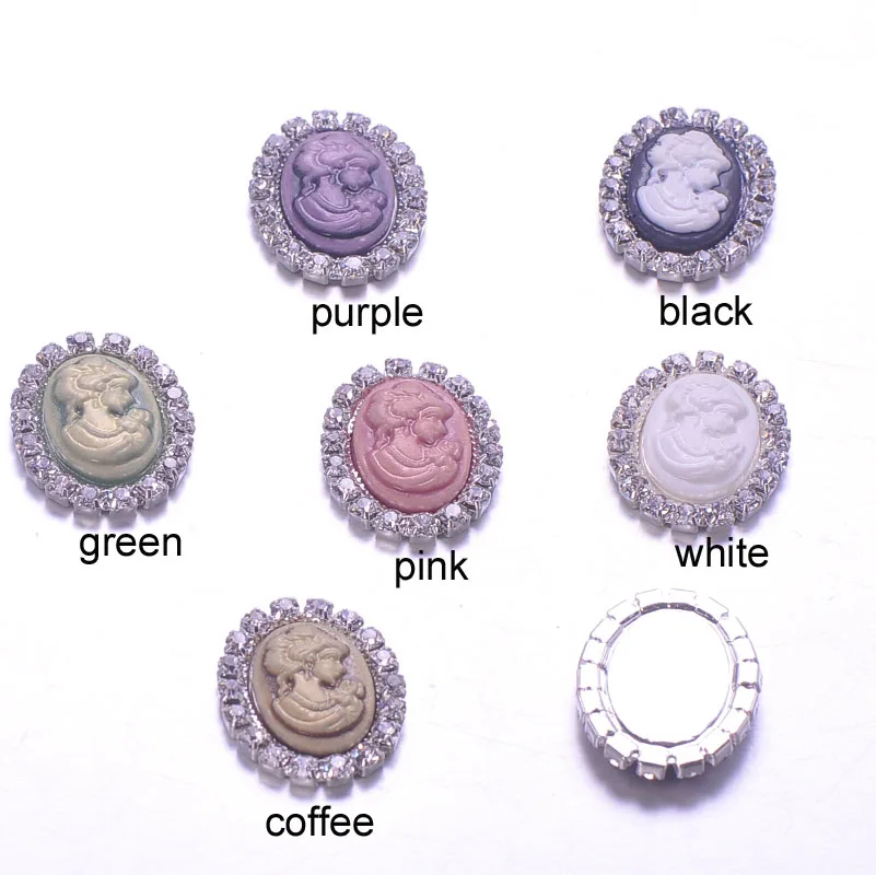 

(J0029) 20mmX25mm rhinestone button,silver plating,flat back, colorful cameo beads in middle
