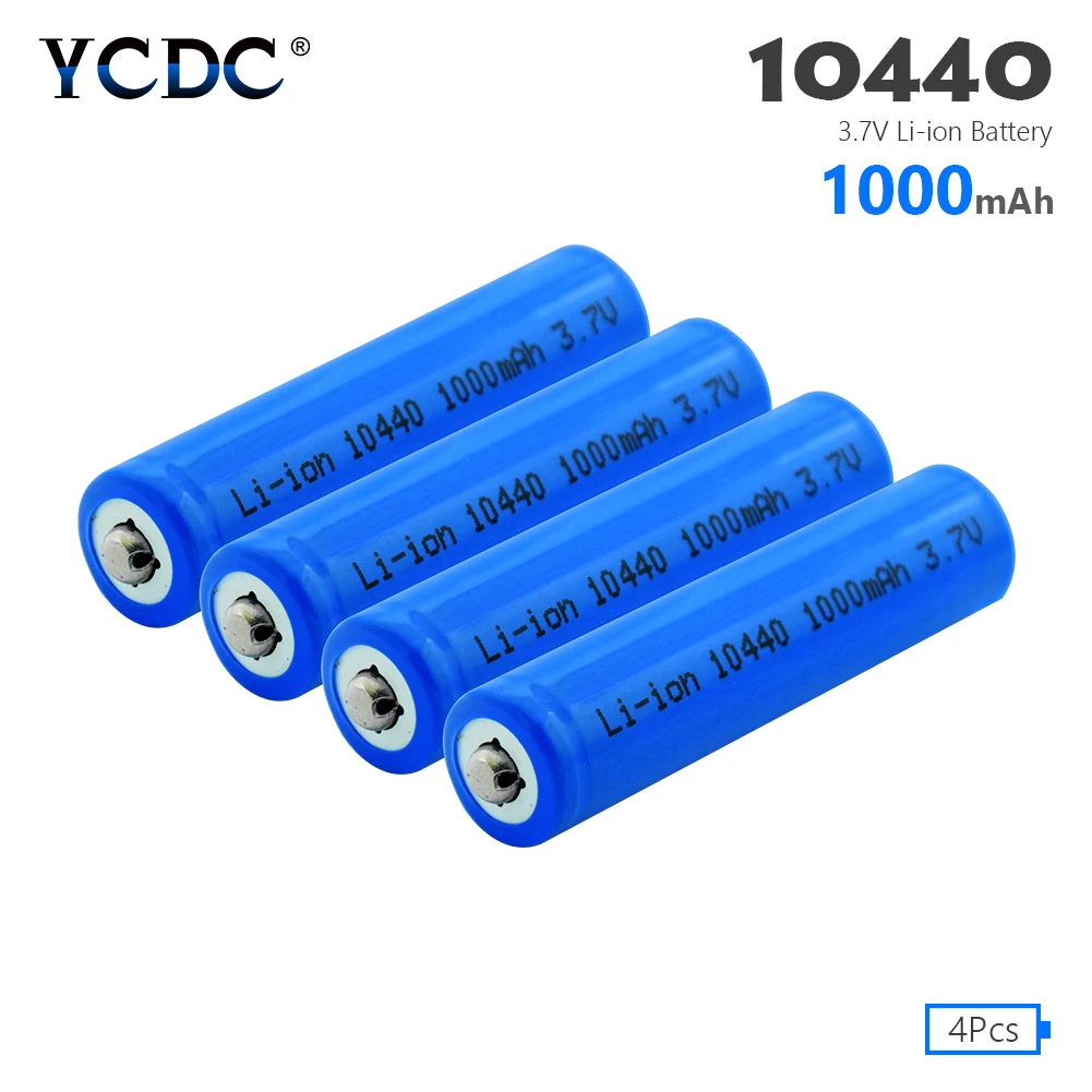 1/2/4 Pcs 10440 AAA Size 3.7V 1000mAh 10440 Lithium Li-ion Battery Button Top For Radio Gamepad LED Light Flashlight Clock