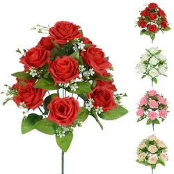 12 головы реальные на ощупь розы искуственные цветы для декора букет Шелковый цветочный свадебный букет ДОМА вечерние дизайн держа