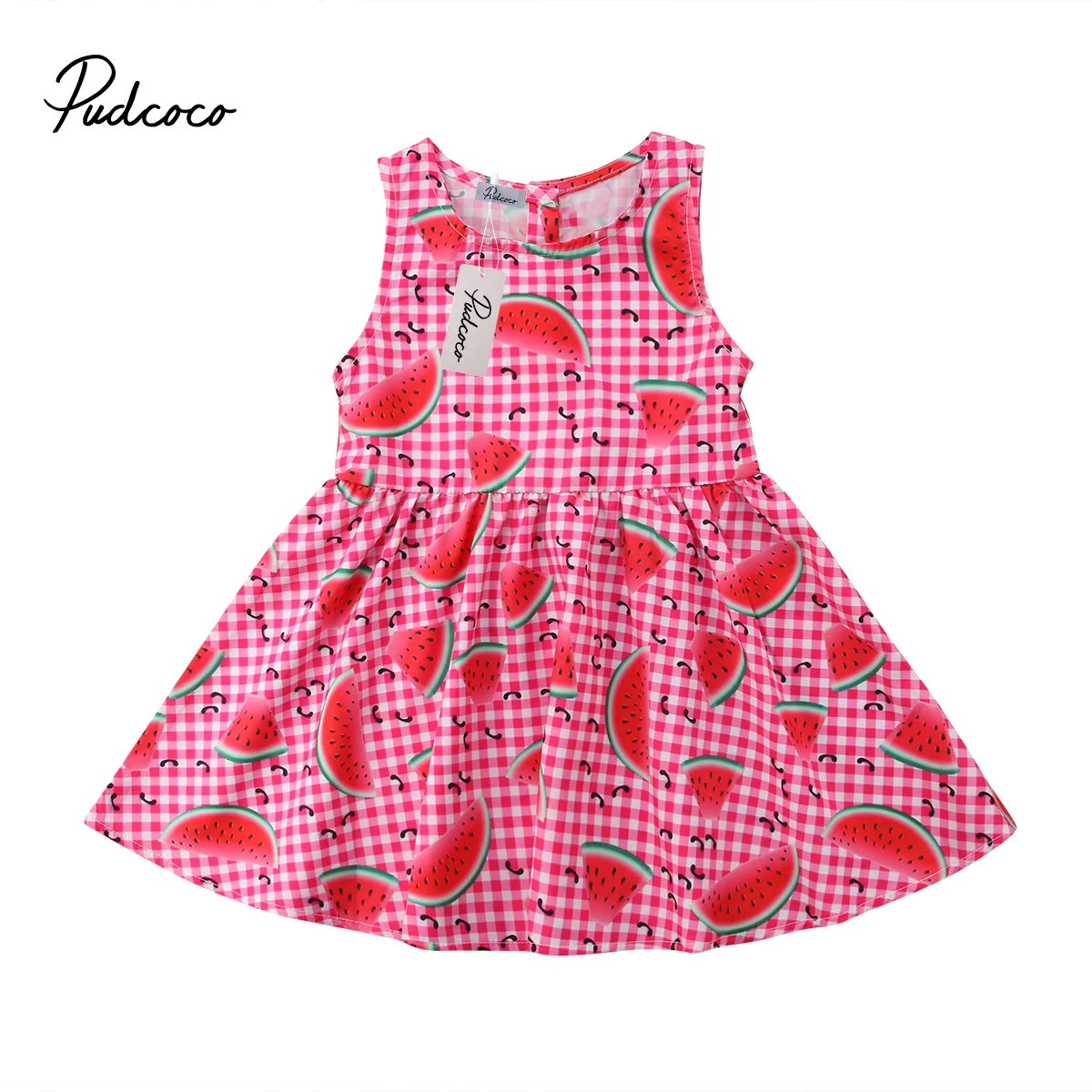 

2018 Brand New Toddler Infant Girl Kids Dress Watermelon Printing Checks Age 2-5 Years Summer Sleeveless Lovely Sundress