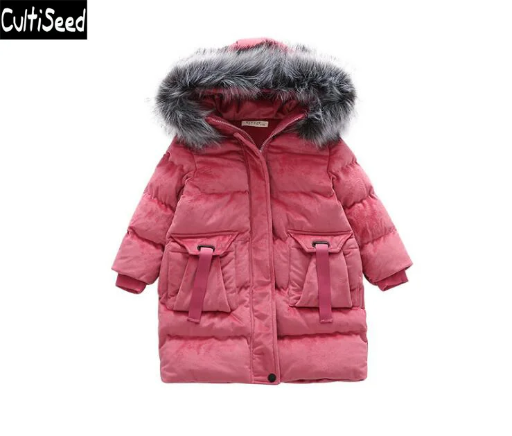 

Cultiseed 2019 Big Girls Winter Thicken Warm Long Cotton Down Parkas Coats Children Gold Velvet Outerwear Coats with Fur Hooded