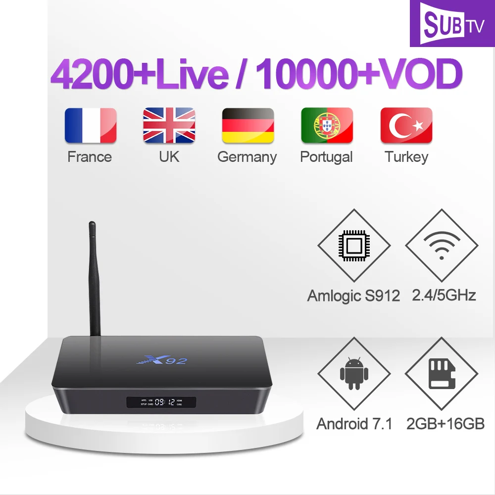 

IPTV France Italy X92 1 Year SUBTV Arabic Polish Code IPTV Subscription 4K Android TV Box Africa Portuguese Turkey Canada IP TV