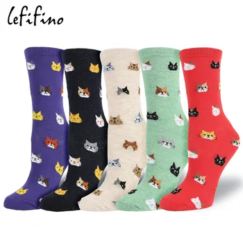 

Brand Cotton Women's Socks Animal Horizontal Cat Footprints Pattern Candy Color Crew Socks Fashion New calcetines mujer Le54520