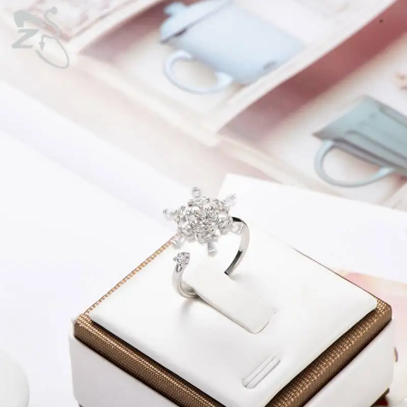 ZS кольцо-Снежинка с кристаллом Романтический снежный цветок цветочный модное кольцо на палец ювелирные изделия для женщин Регулируемые кольца открытый Anillos