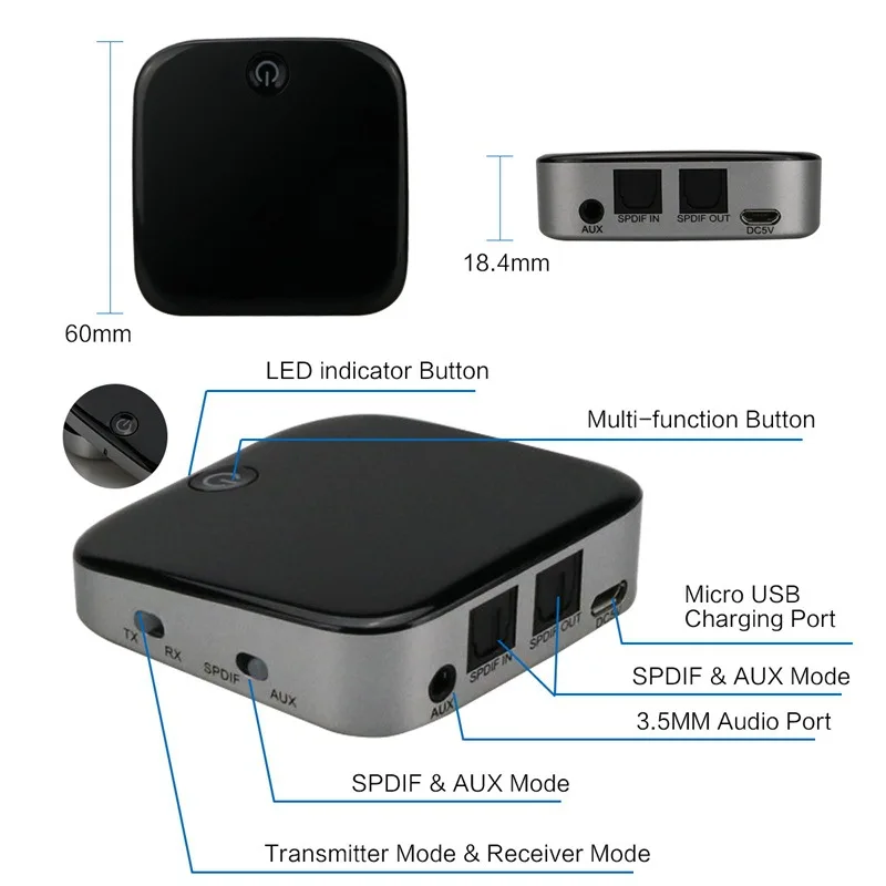 Беспроводной аудио адаптер Bluetooth передатчик приемник с оптическим Toslink/SPDIF 3,5 мм стерео выход Поддержка APT-X