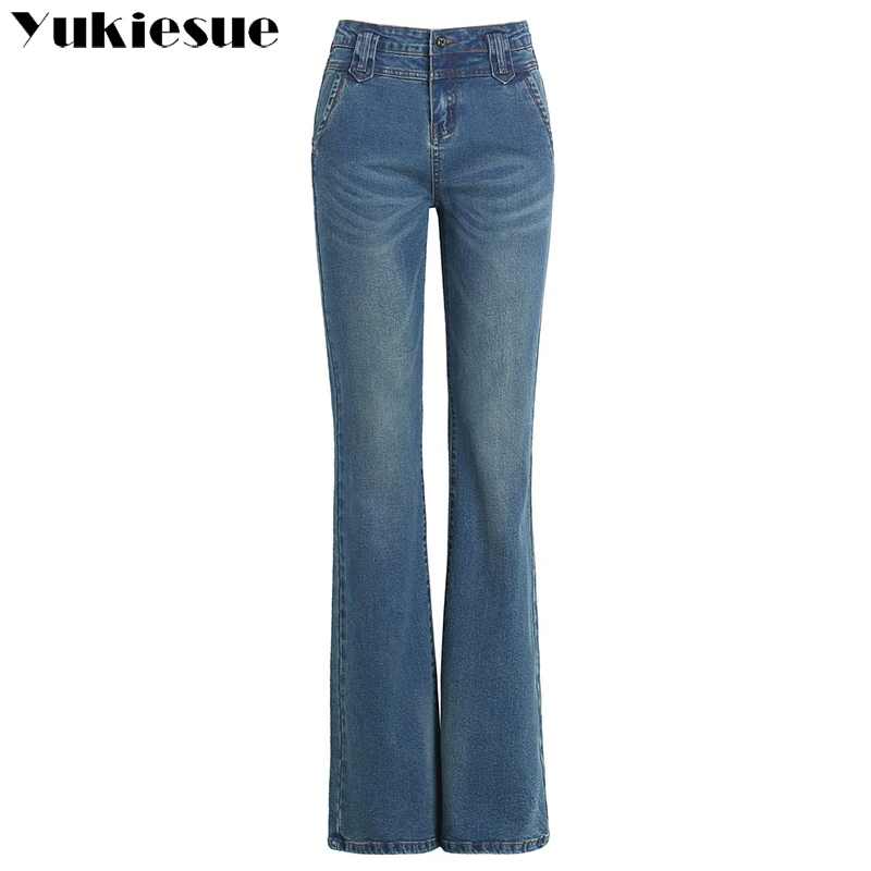 Винтажные женские расклешенные джинсы с высокой талией в стиле ретро, обтягивающие джинсы с расклешенным низом, женские темно-синие широкие джинсовые штаны, большие размеры