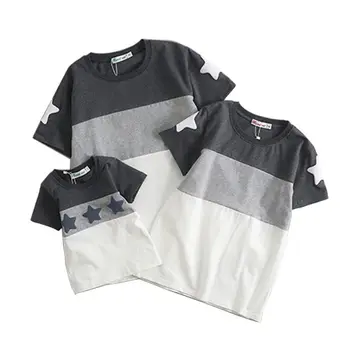 Family Look Summer style Short-sleeve Star T-shirt For Mother Daughter And Father Son Clothes Family Matching Clothes family matching clothes summer fashion mother daughter dress father son short sleeve cotton tshirt patchwork striped family look