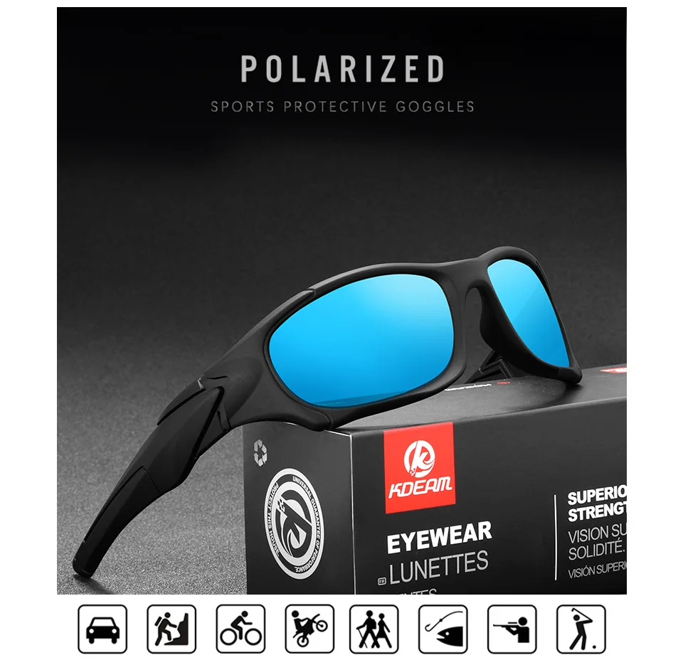 Солнцезащитные очки для Для мужчин Цвет пленка KDEAM Элитный бренд поляризованные солнцезащитные очки для вождения автомобиля и UV400 зеркало солнцезащитные очки, мужские, спортивные, аксессуары для глаз, солнцезащитные KD0623
