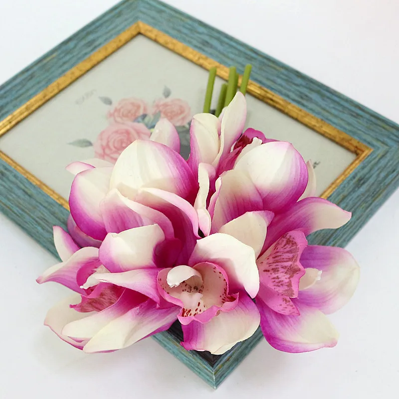 Flone Artificial Butterfly Orchid Flower Simulation Latex Flower Real Touch Lily Bouquet Wedding Home Office Party Decor Floral (11)