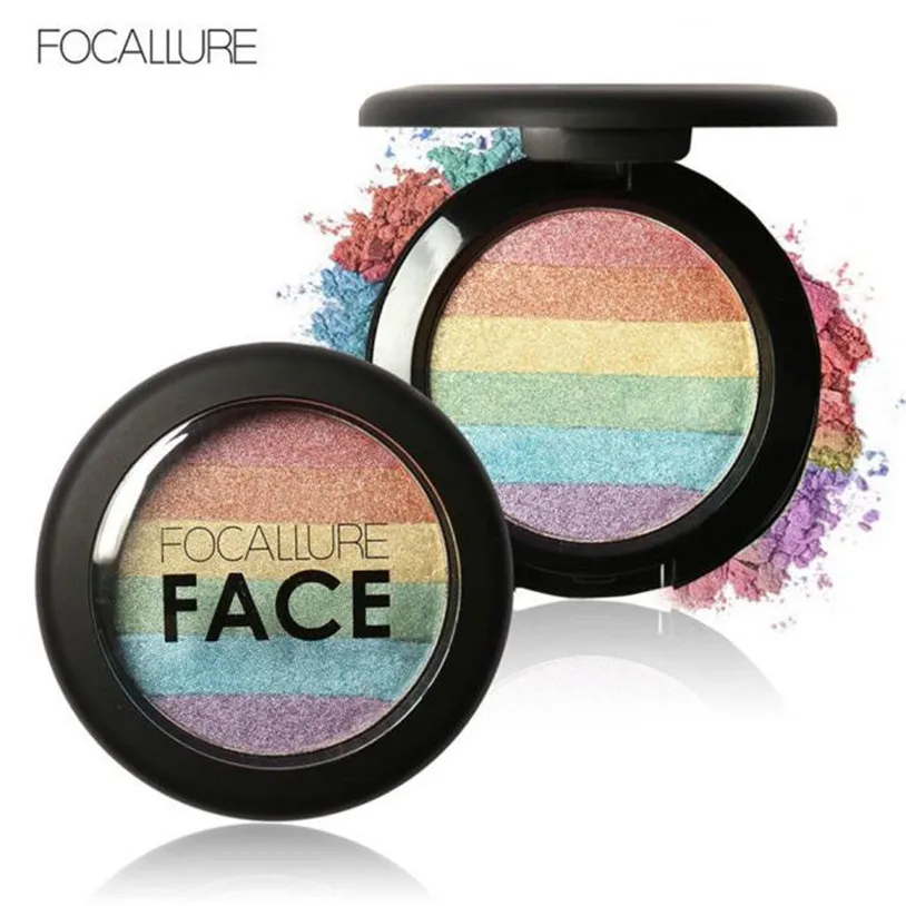 Focallure 1pc Rainbow Highlight Eyeshadow Palette Baked Blush Face