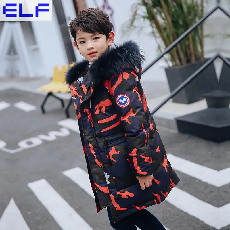 

-30Dgree Duck Down Children Winter Jacket Boy Winter Coat Kids Warm Thick Fur Collar Hooded long Camouflage Coats For Teenage