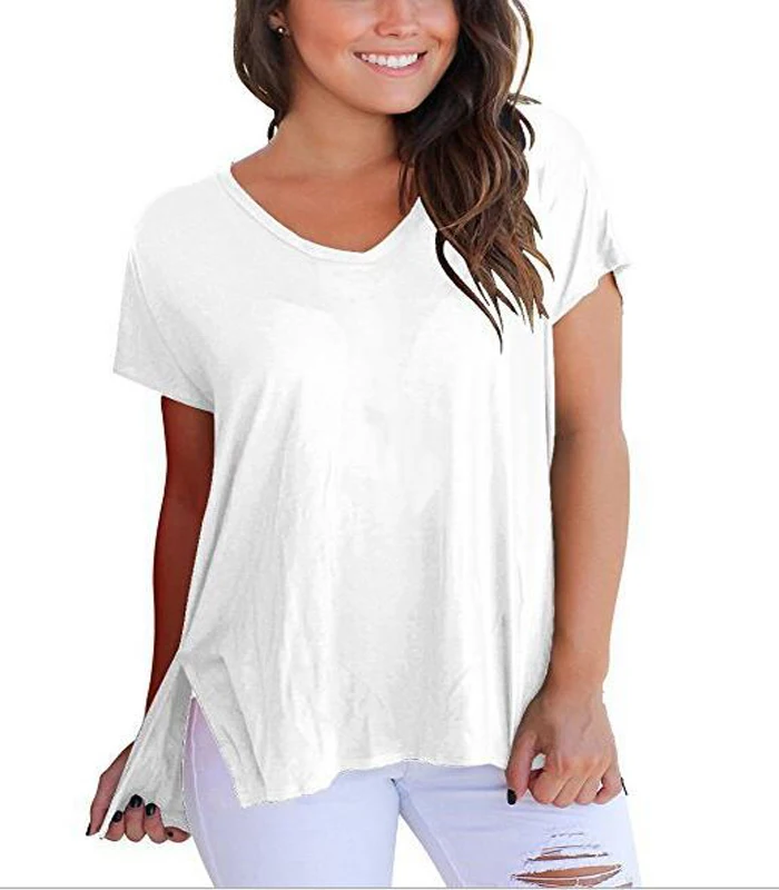 الصيف أعلى عارضة الأساسية الصلبة تي شيرت المرأة قمم و المحملات مثير v الرقبة فضفاض القطن الزى فام خمر نساء bts شيرت زائد # b45