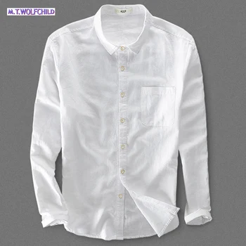 

2018 Shirts Men white shirts Casual linen Long sleeve Breathable Slim shirt men Pocket style Solid Quality Dress Shirts