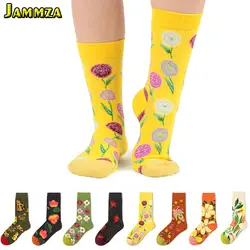 Женские повседневные носки с принтом, модные хлопковые носки с цветочным принтом в европейском стиле, жаккардовые винтажные цветные носки