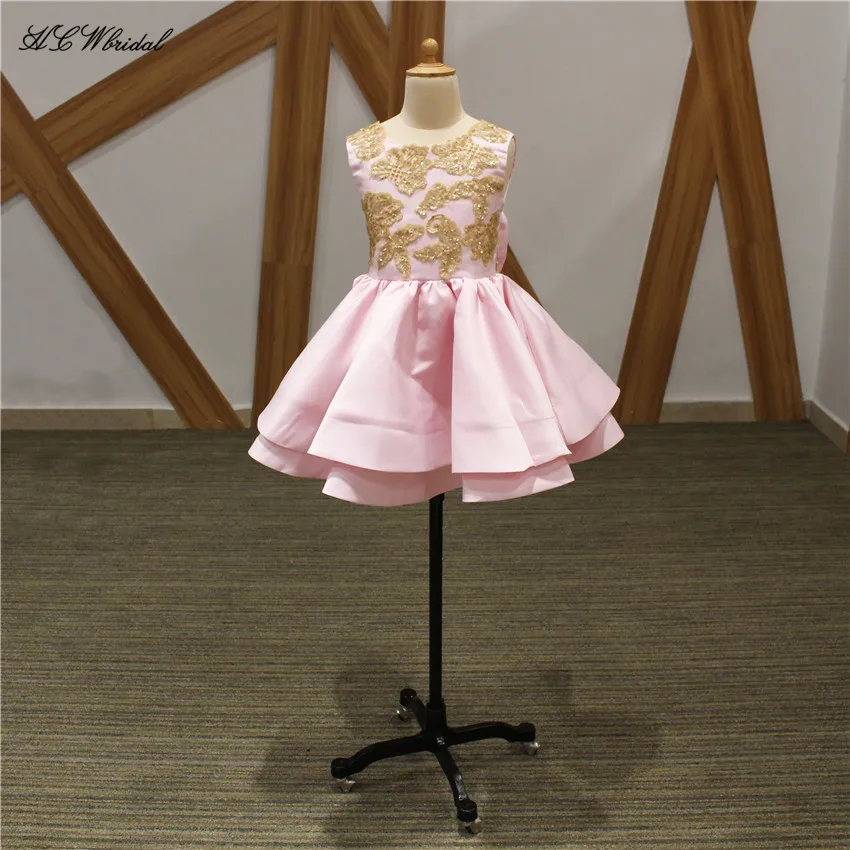 wonderful pink satin ball gown junior wedding party gowns with gold