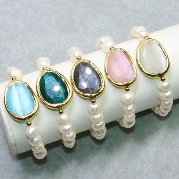 

4 Pcs Natural pearl strand mix color cat eye stone bracelet natural pearl handmade jewelry gift for lady 9020