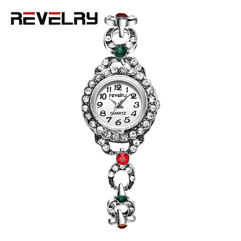 Ревелри Топ бренд для женщин раскошный ремешок для часов горный хрусталь женские модельные часы женские модные повседневные сплав кварцевые наручные часы - Цвет: R1016 White