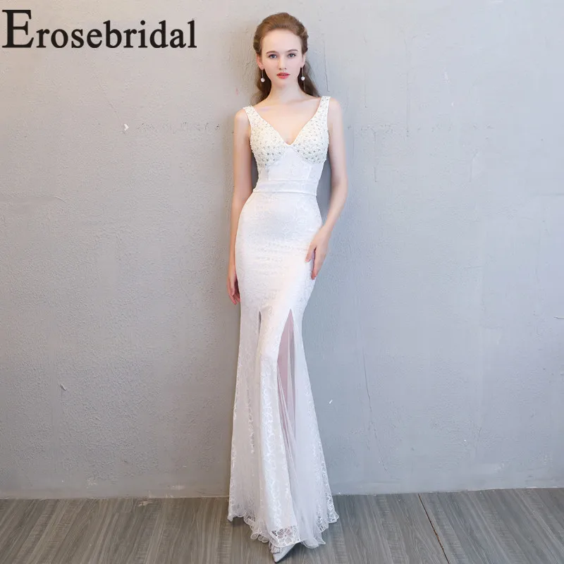 Erosebridal Новое поступление кружево Вечерние платья 2019 бисер свадебное сексуальное платье Русалка для женщин официальная Вечеринка платье с