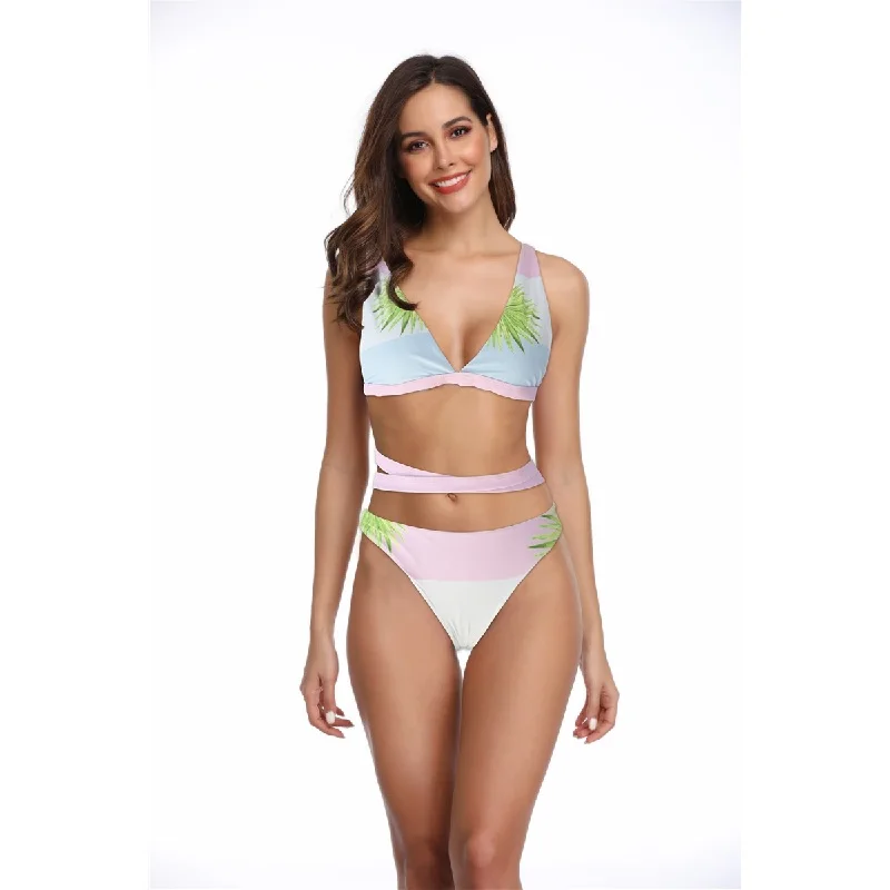 

Perfect Curve Sexy Woman Bikini Swimsuit Beautiful Girl Model Body Print Bandage No Steel Circle Pink Yellow Swimwear