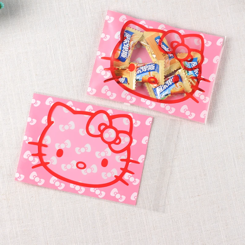 

New 500pcs/lot 10*13CM Pink Hello Kitty small Self-adhesive Opp bag for food Melody candy gift bags packing Free shipping