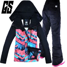 Зимний лыжный костюм, женский бренд, высокое качество, лыжная куртка и штаны, теплые, водонепроницаемые, ветрозащитные, лыжные и сноубордические костюмы