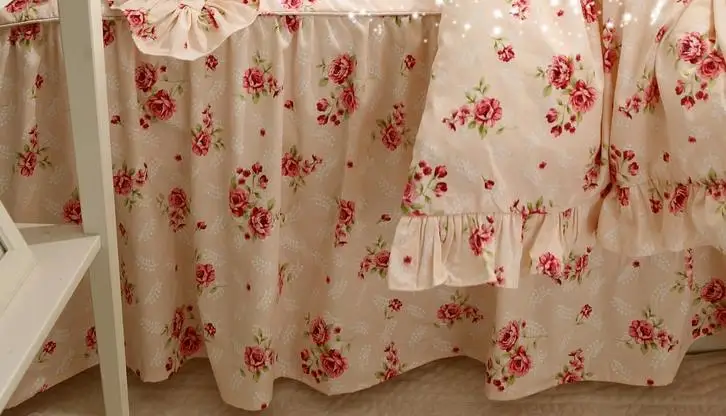 Flower Ruffle Beding Set king size white Purple Pastoral Duvet cover Bedskirt Pillow case sets Princess cotton Bedding sets