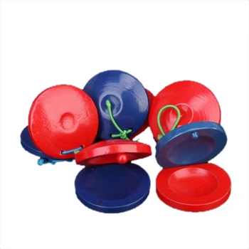 

5 parts Round wooden Castanets Musical Instrument toy for children - red and blue