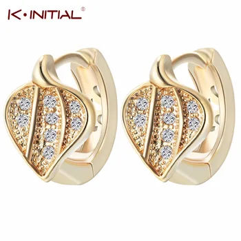 1Pair Trendy Design Cut Zircon Inlay Leaf Hoop Earring Gold Silver Plated for Women Ear Jackets Wedding Accessories Jewelry