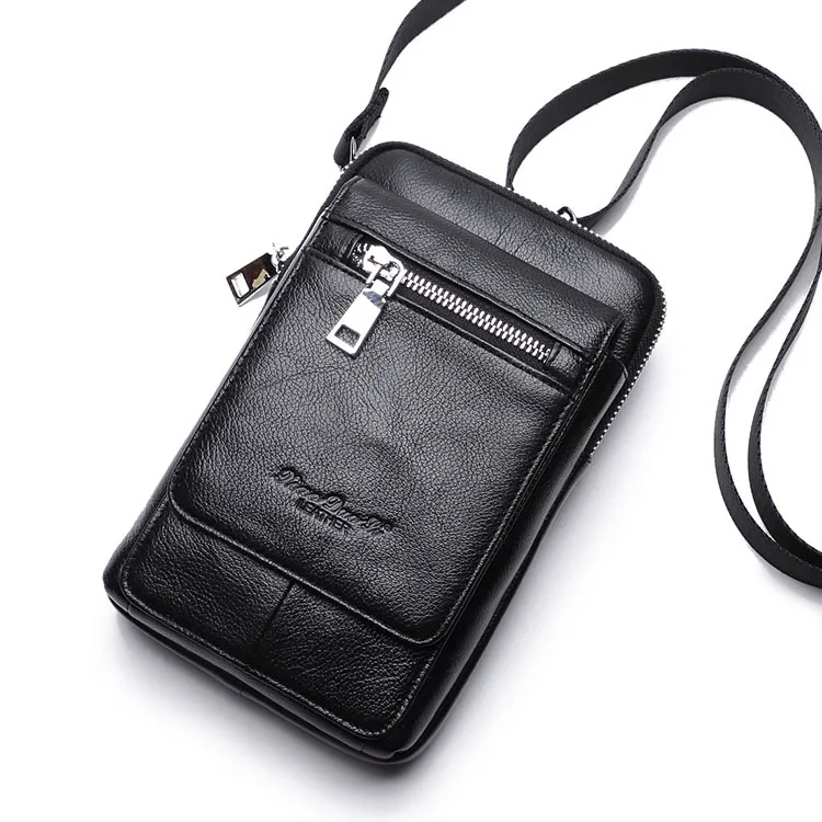 

Men Genuine Leather 7'' Cell Phone Case Waist Bag Purse Cover Pouch Cross Body Pack Fanny Mini Male Messenger Shoulder Belt Bags