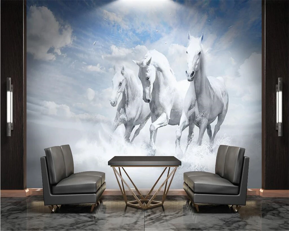 Beibehang fondos de encargo nórdico caballo osos Pentium Seascape pared TV Fondo pinturas murales 3d papel pintado papel de parede