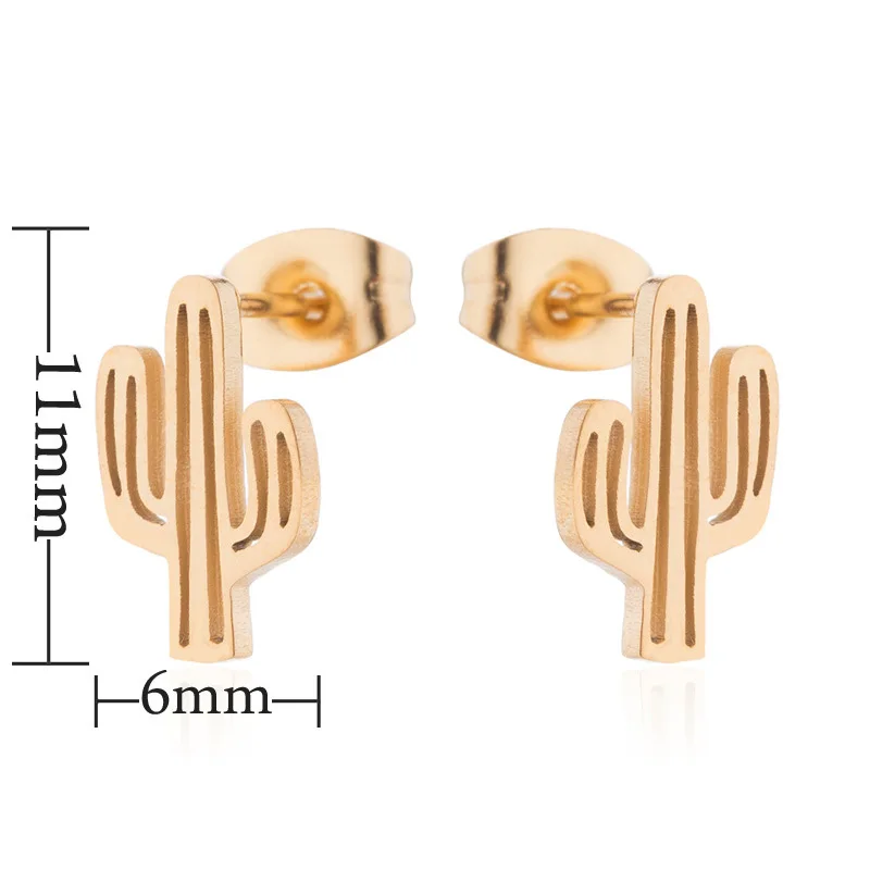 Нержавеющая сталь, милая кактус дизайн серьги золотые серебрянный Простой уха шпильки завод Ювелирные изделия в стиле минимализма для Для женщин дети