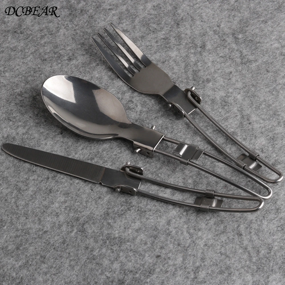 

Portable Camping Pocket Folding Knife Stainless Steel Fork Spoon knife Set Travel Picnic Cutlery Outdoor Tools