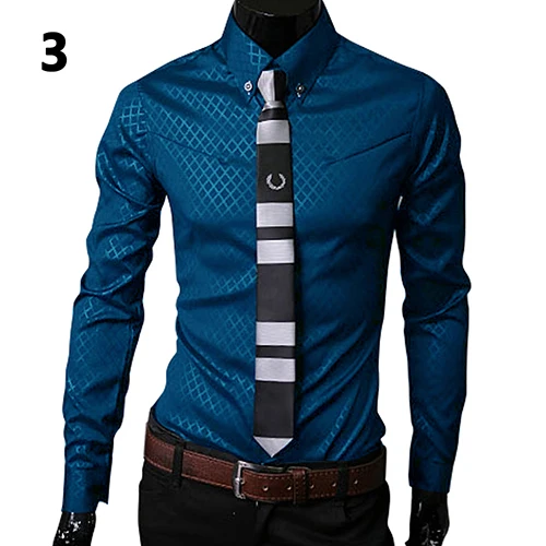 New Argyle luxury men's shirt Business Style Slim Soft Comfort Slim Fit Styles Long Sleeve Casual Dress Shirt Gift For Men - Цвет: Sapphire Blue