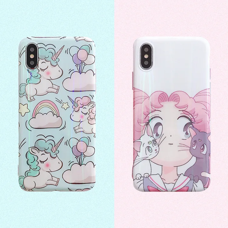

Aurora Sailor Moon Unicorn iphone 6s plus case for 8plus xs xmax Half-wrapped Case Waterproof Anti-knock Dirt-resistant