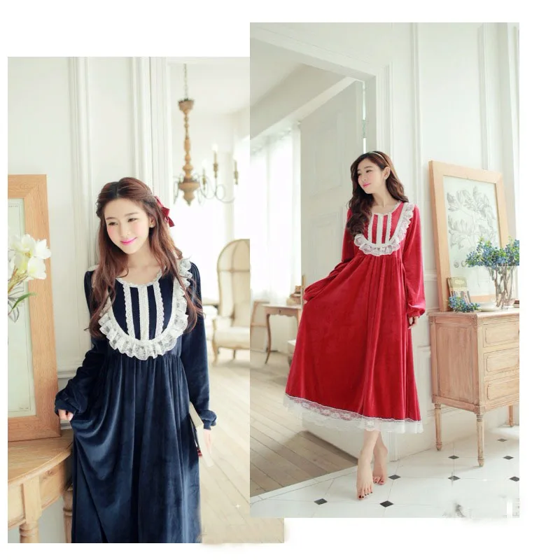 Princess Skirt Home Dress Sexy Women Spring Robes Big Size Hightgowns Long sleeved Pajamas Lace Gownsets