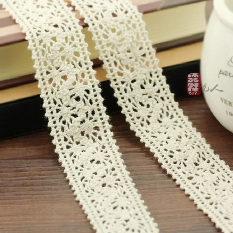 

High-quality diy jewelry accessories wholesale 25MM cotton lace beige clothing accessories materials HB002 hot sale