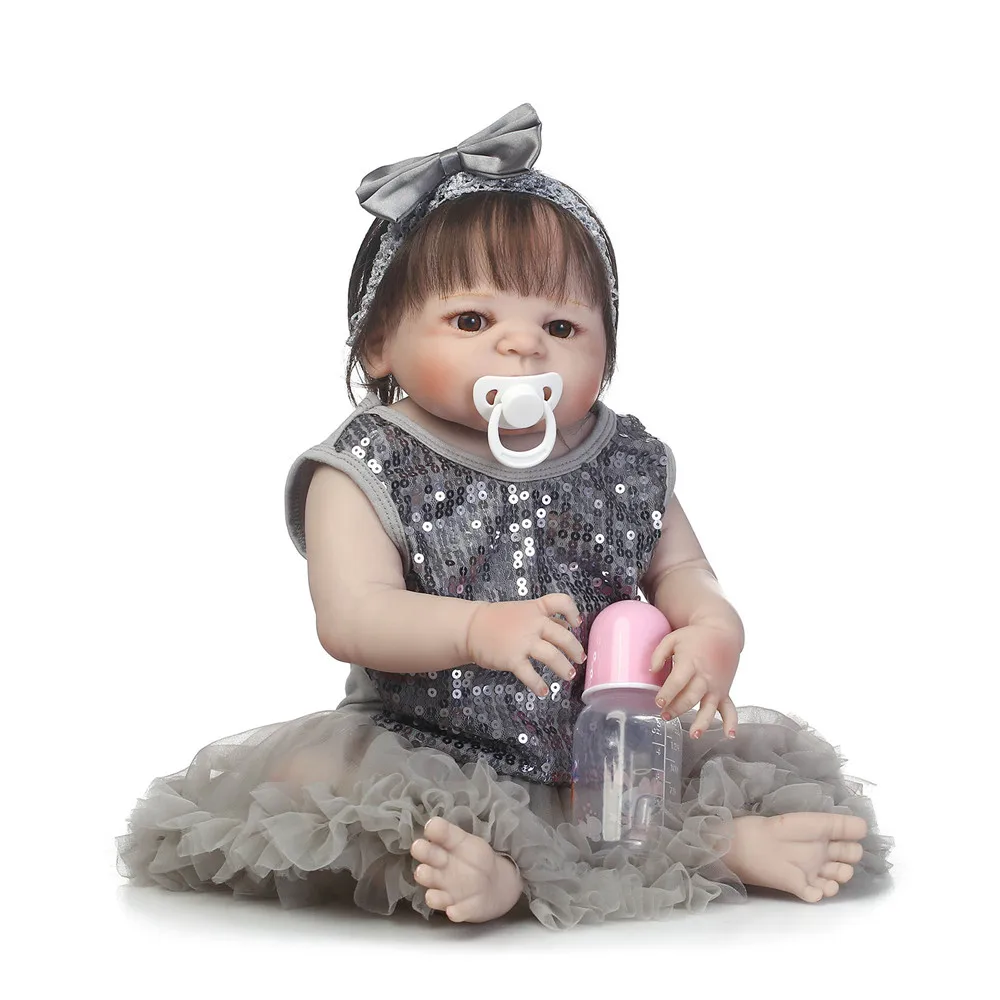 

NPK reborn full silicone dolls toys 23" bebe-reborn menina blue/brown/green eyes bonecas reborn girl BJD princess doll gift