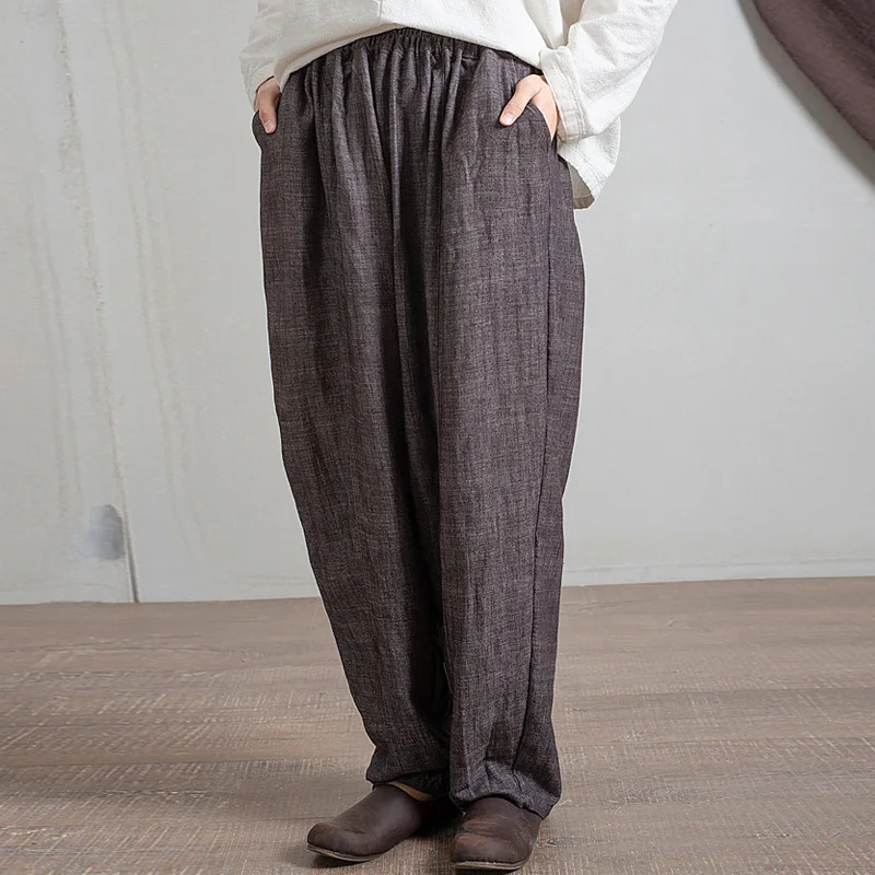 

Johnature Spring Harem Pants For Women Vintage Linen Elastic Waist Trouser 2019 New Pockets Gray Casual Soft Loose Women Pants