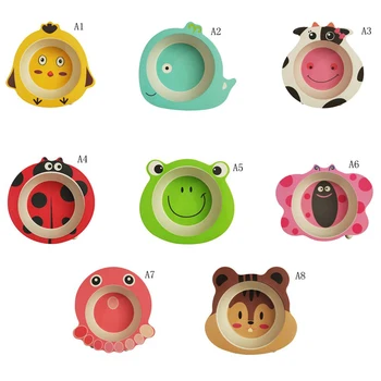 

1pc Baby Bowl Cute Cartoon Tableware Feeding Plate Bamboo Fiber Kids Dishes Cutlery Defence Broken Bowl