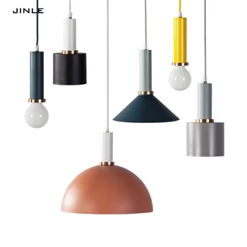 

Nordic simple modern Iron art pendant lights 7 style 7 color Single head E27 LED lamp bedroom Parlor droplight free shipping