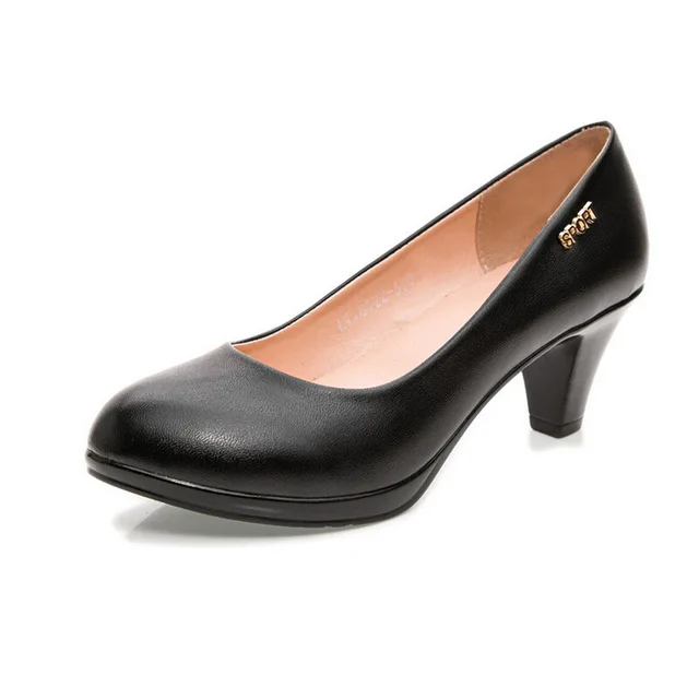 Charming Women Genuine Leather Pumps Female Office Shoes Cone Ruby Charming Women Genuine Leather Pumps Female Office Shoes Cone Ruby Slipper Black High Heel Work
