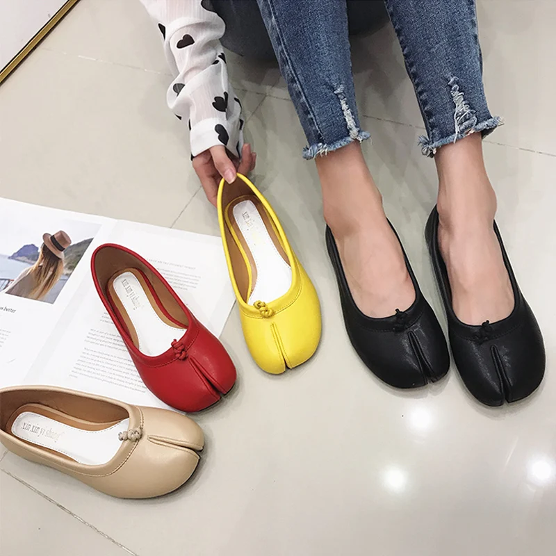 Flats Hoof shoes Woman Shoes shallow Slides Novelty slip on Loafers Casual leather flat shoes for women black red yellow khaki