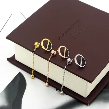 New Semi Black Hollow Circle Hanging Steel Beads Drop Earrings Fashion Tide Women Titanium Steel Colour Gold Earrings Jewelry