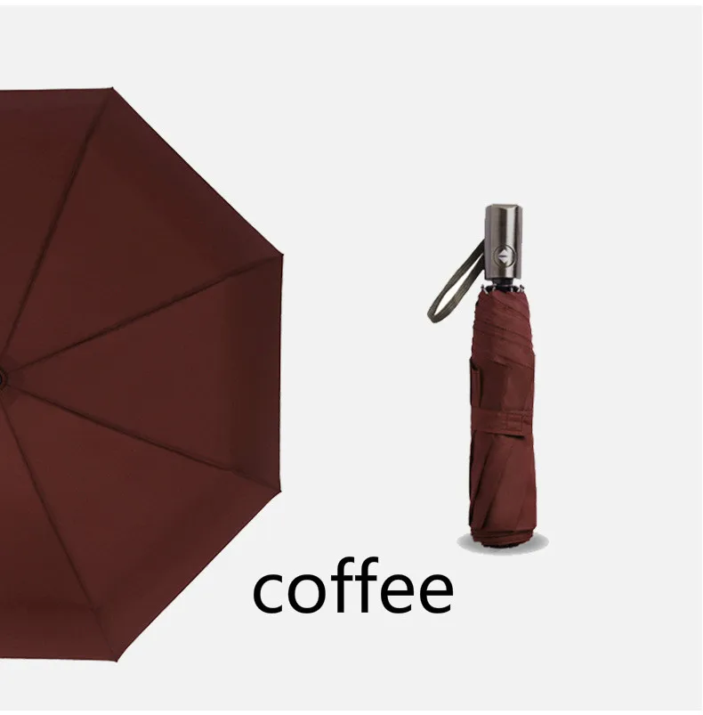 Ветрозащитный складной автоматический зонт от дождя для женщин, роскошный большой Ветрозащитный зонтик от дождя для мужчин с черным покрытием 10 к - Цвет: Coffee